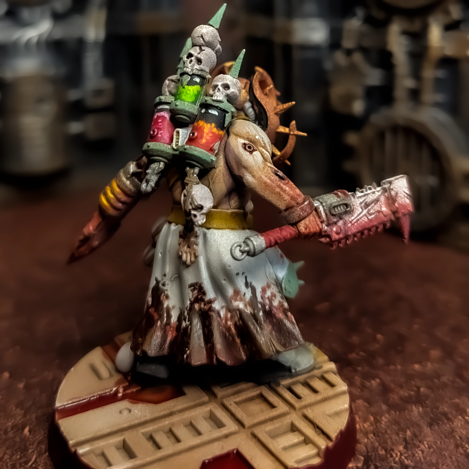 A painted conversion of a Cutter for a Necromunda Corpse Grinder Cult Gang. Using the Jackals kit and the Corpse Grinder Cults kit.