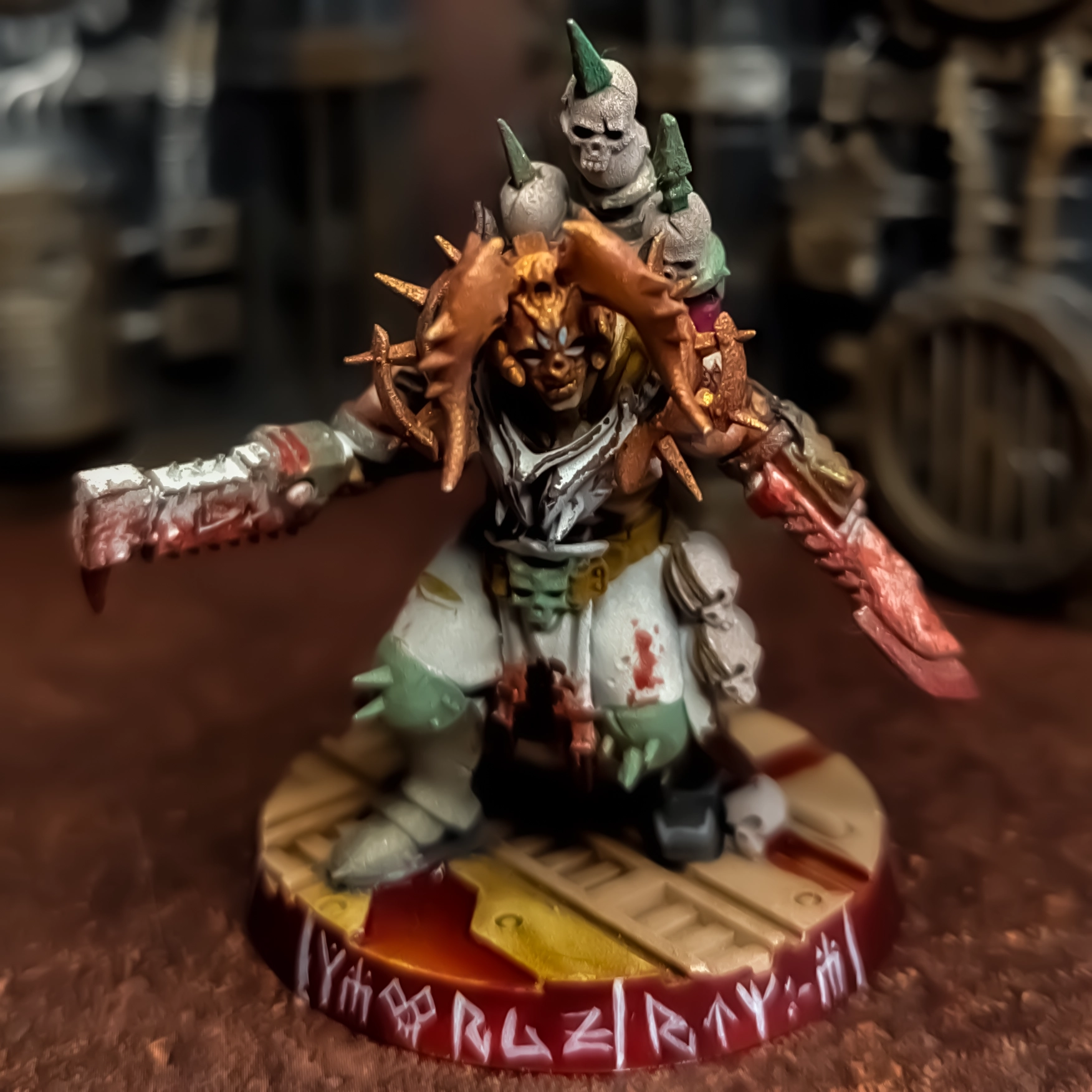 A painted conversion of a Cutter for a Necromunda Corpse Grinder Cult Gang. Using the Jackals kit and the Corpse Grinder Cults kit.