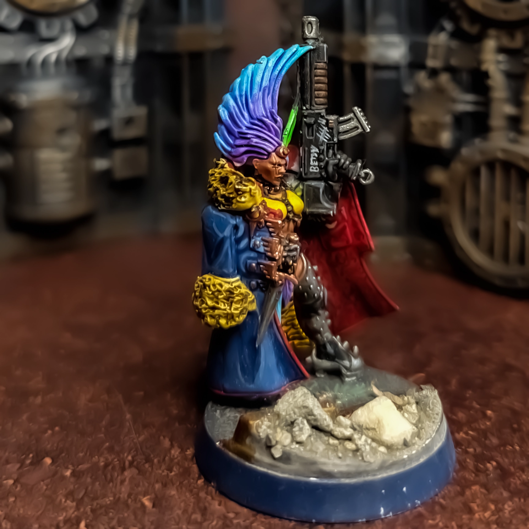 A conversion using bits from the Tempestus Scions, Escher and Genestealer Cults as well as Greenstuff.